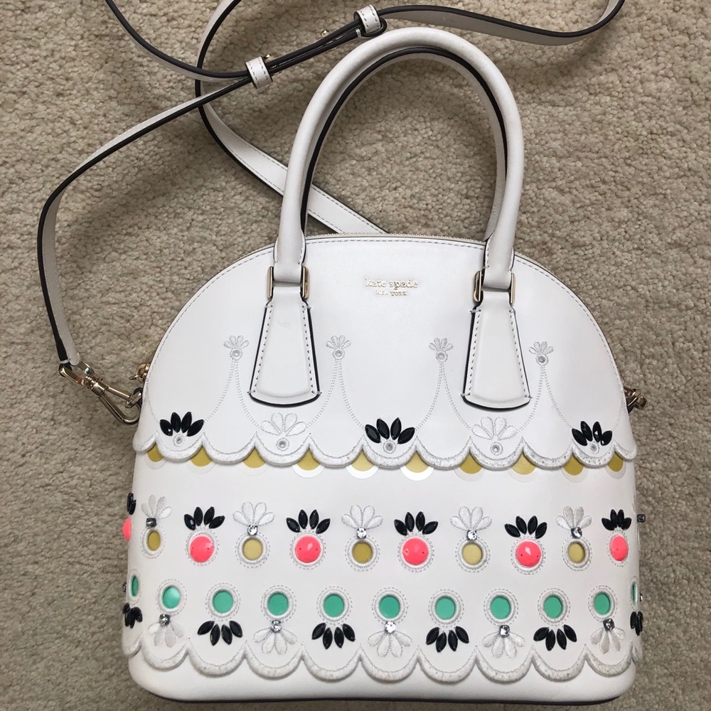 Kate Spade white Sylvia jeweled dome satchel